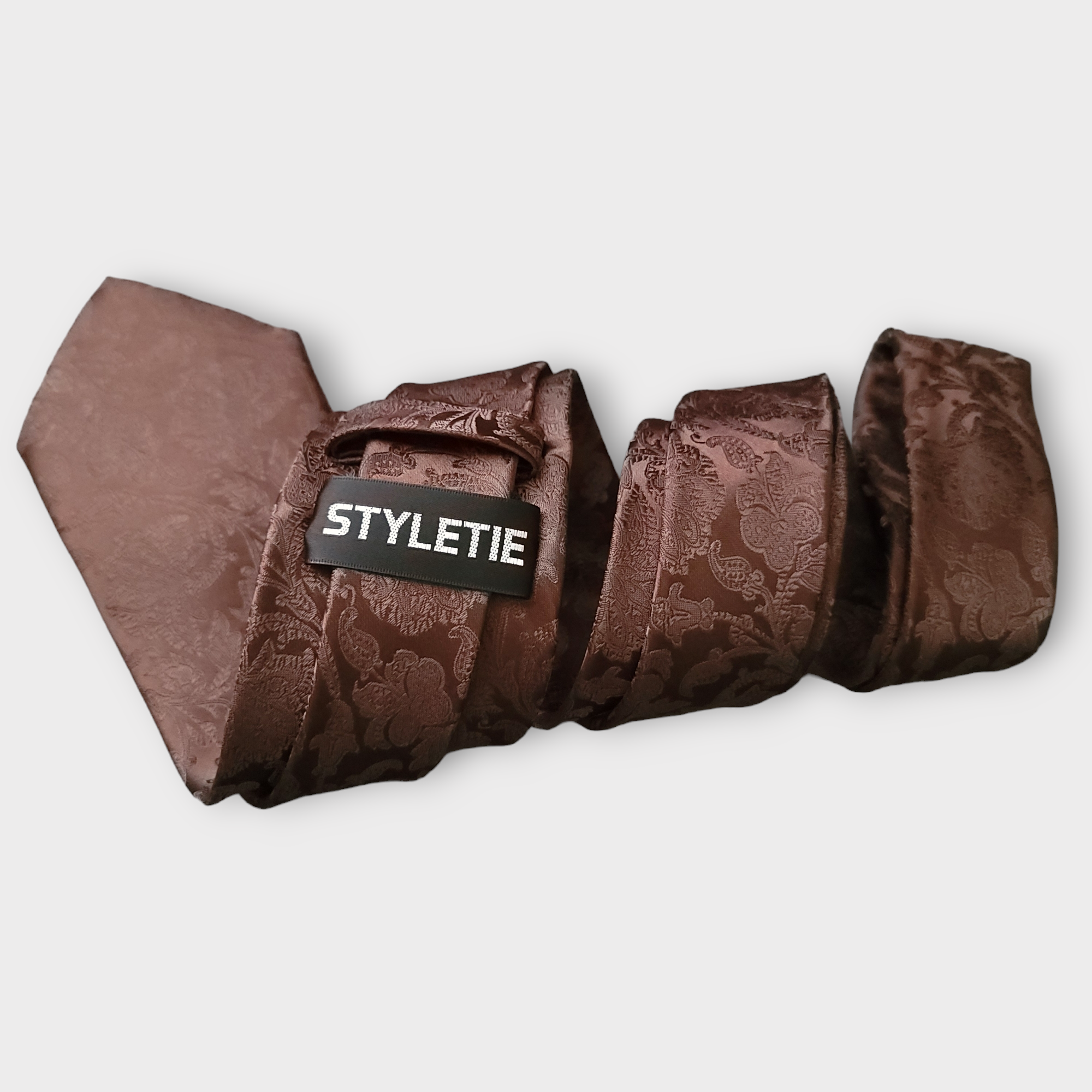 Extra Long Brown Floral Tie Pocket Square Cufflink Set