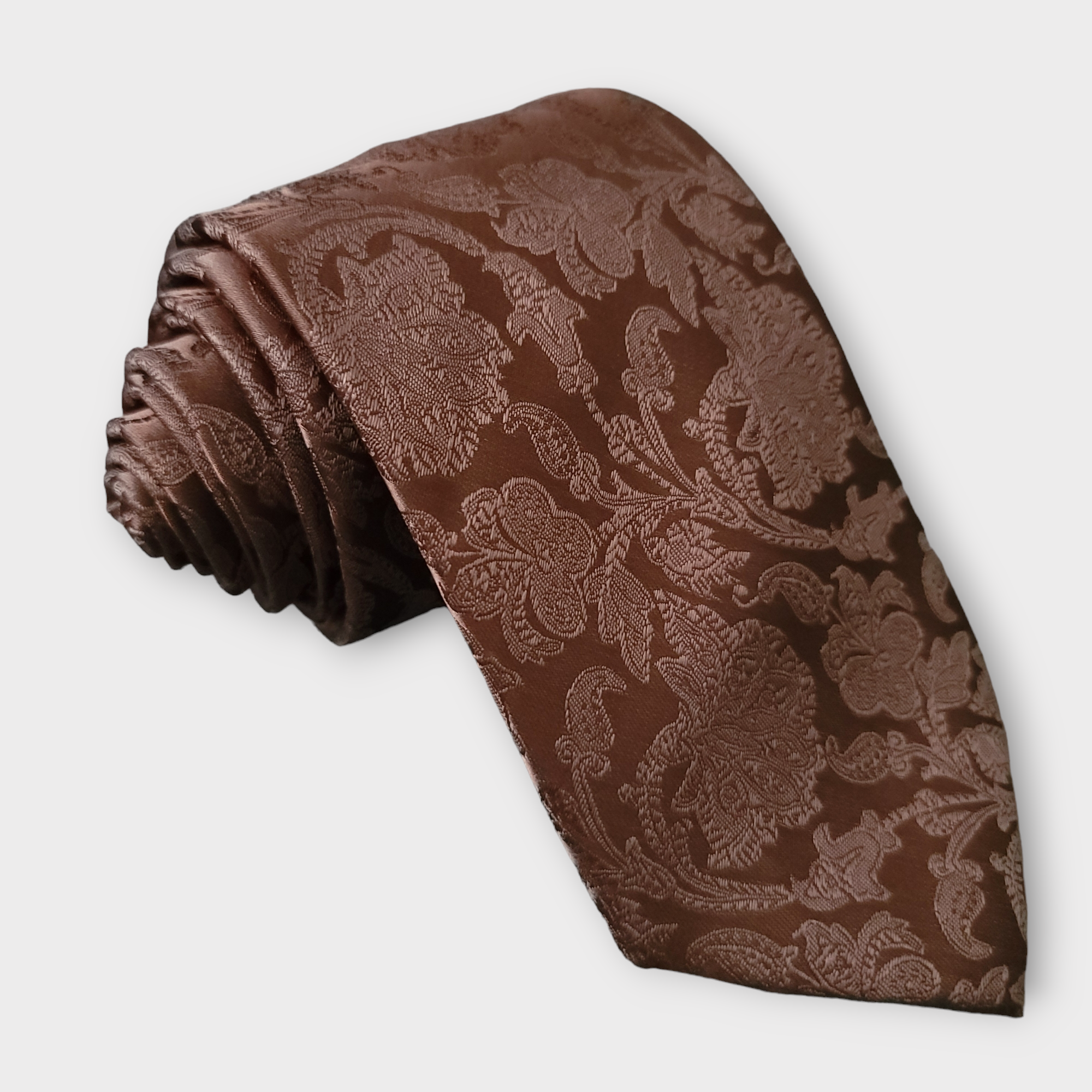 Extra Long Brown Floral Tie Pocket Square Cufflink Set