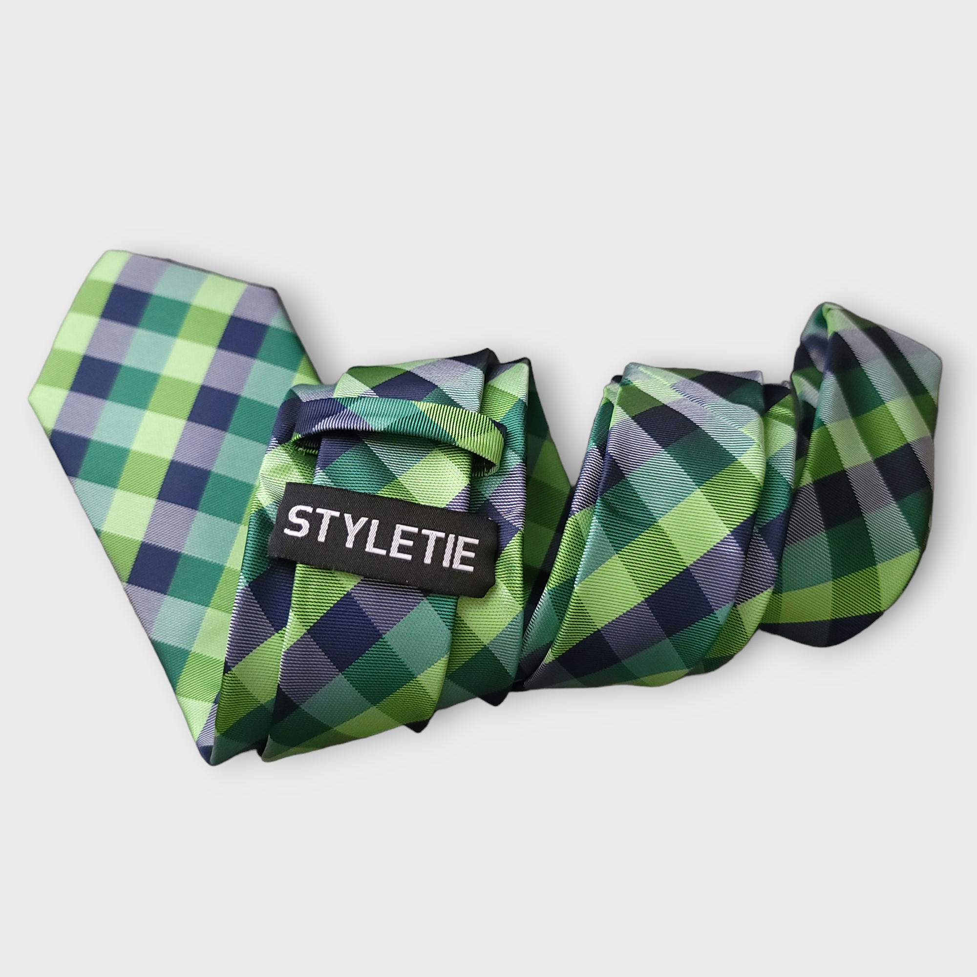 Extra Long Green Plaid Tie Pocket Square Cufflink Set