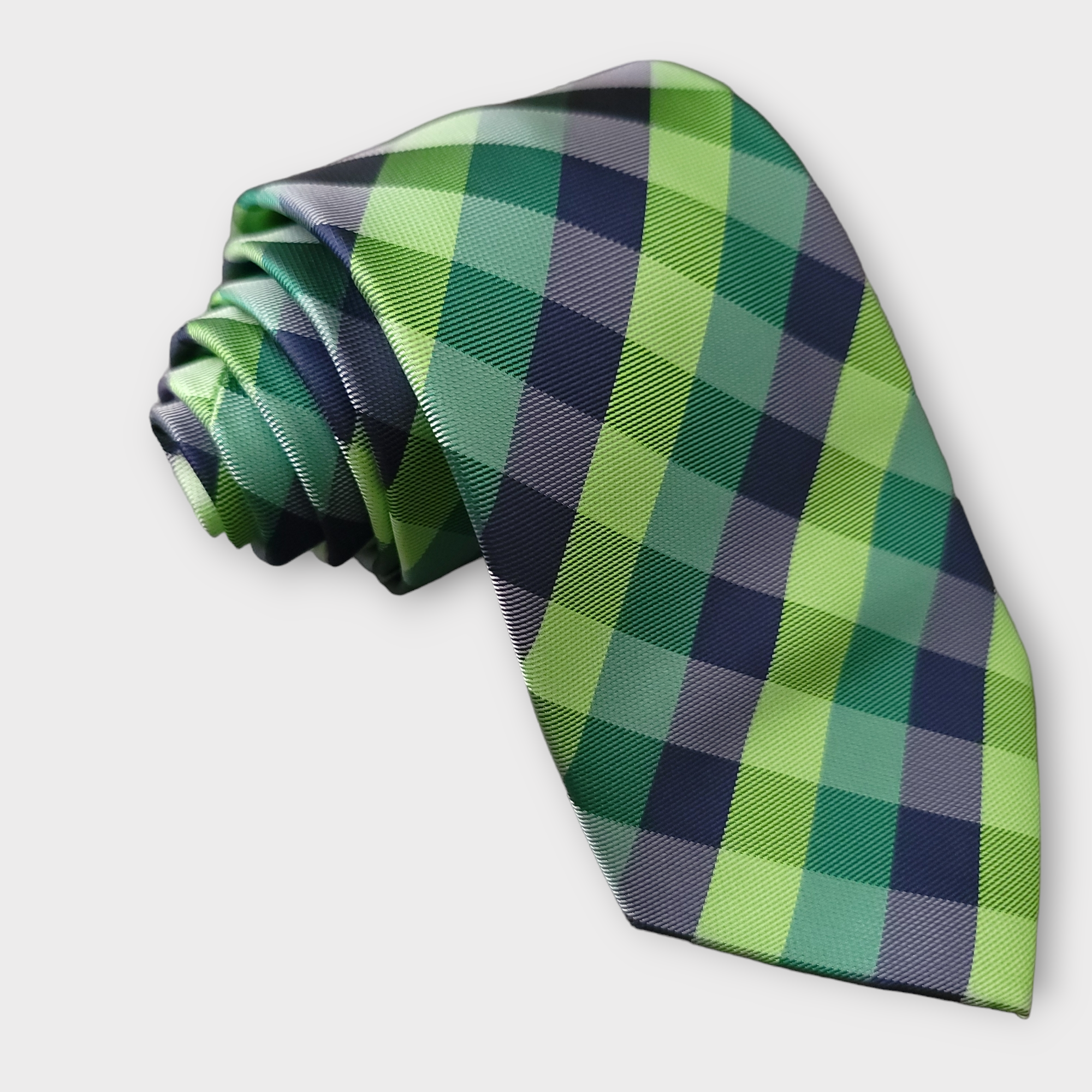 Extra Long Green Plaid Tie Pocket Square Cufflink Set