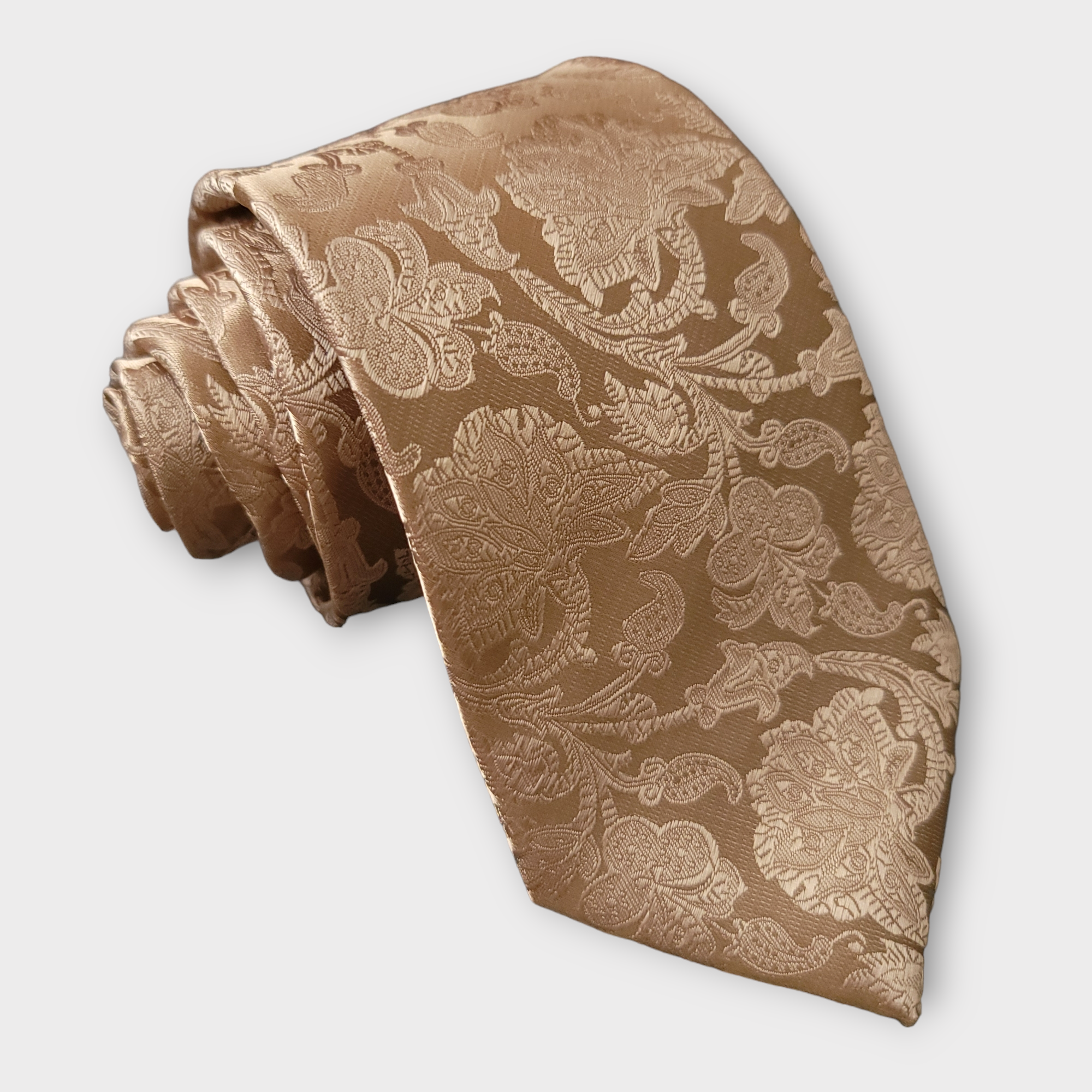 Extra Long Gold Floral Tie Pocket Square Cufflink Set