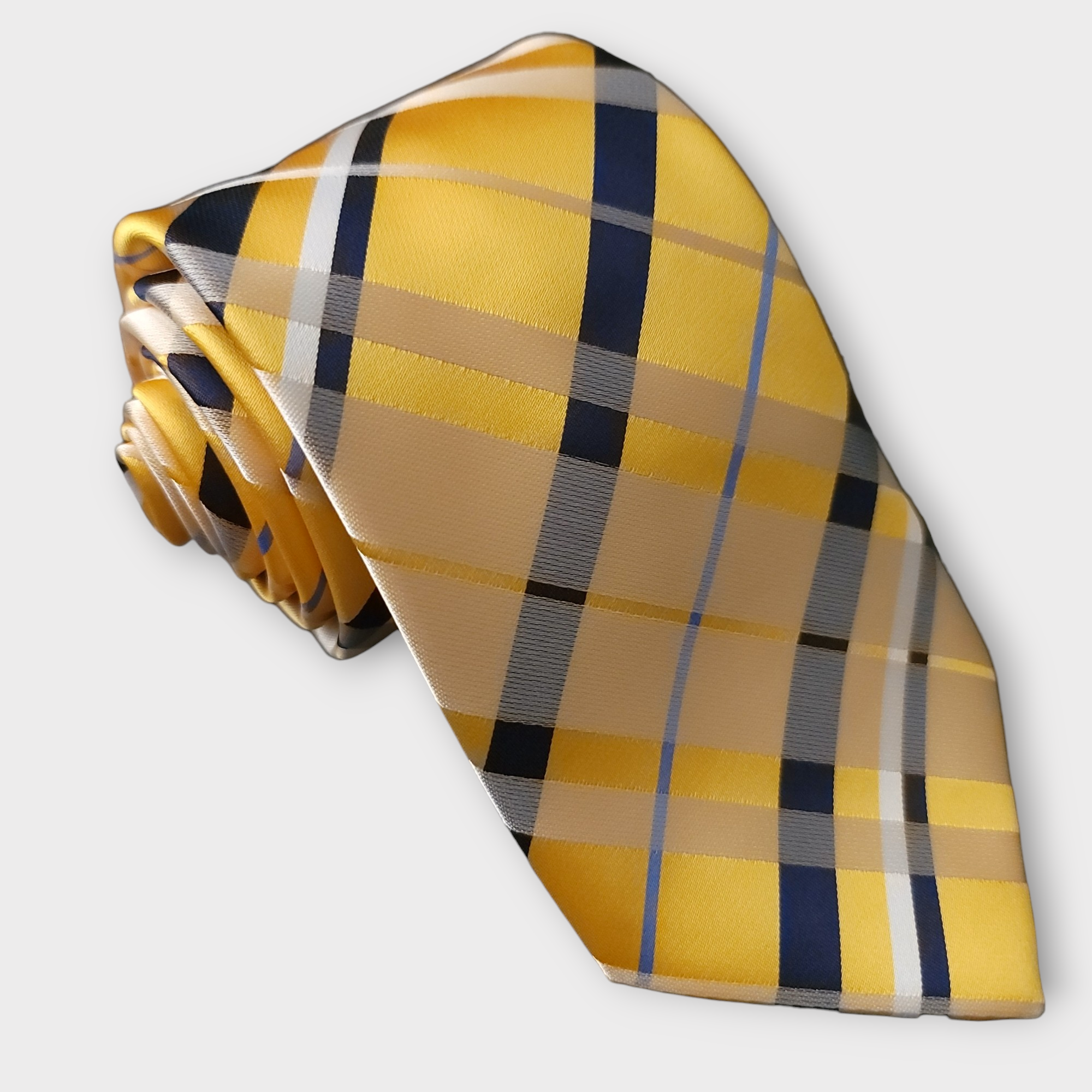 Extra Long Yellow Plaid Tie Pocket Square Cufflink Set