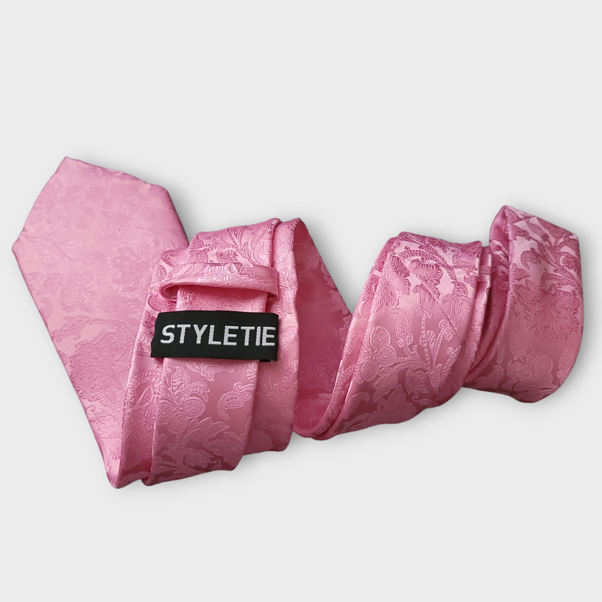 Extra Long Pink Floral Tie Pocket Square Cufflink Set