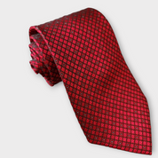 Extra Long Red Geometric Tie Pocket Square Cufflink Set