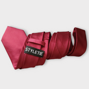 Extra Long Wine Solid Tie Pocket Square Cufflink Set