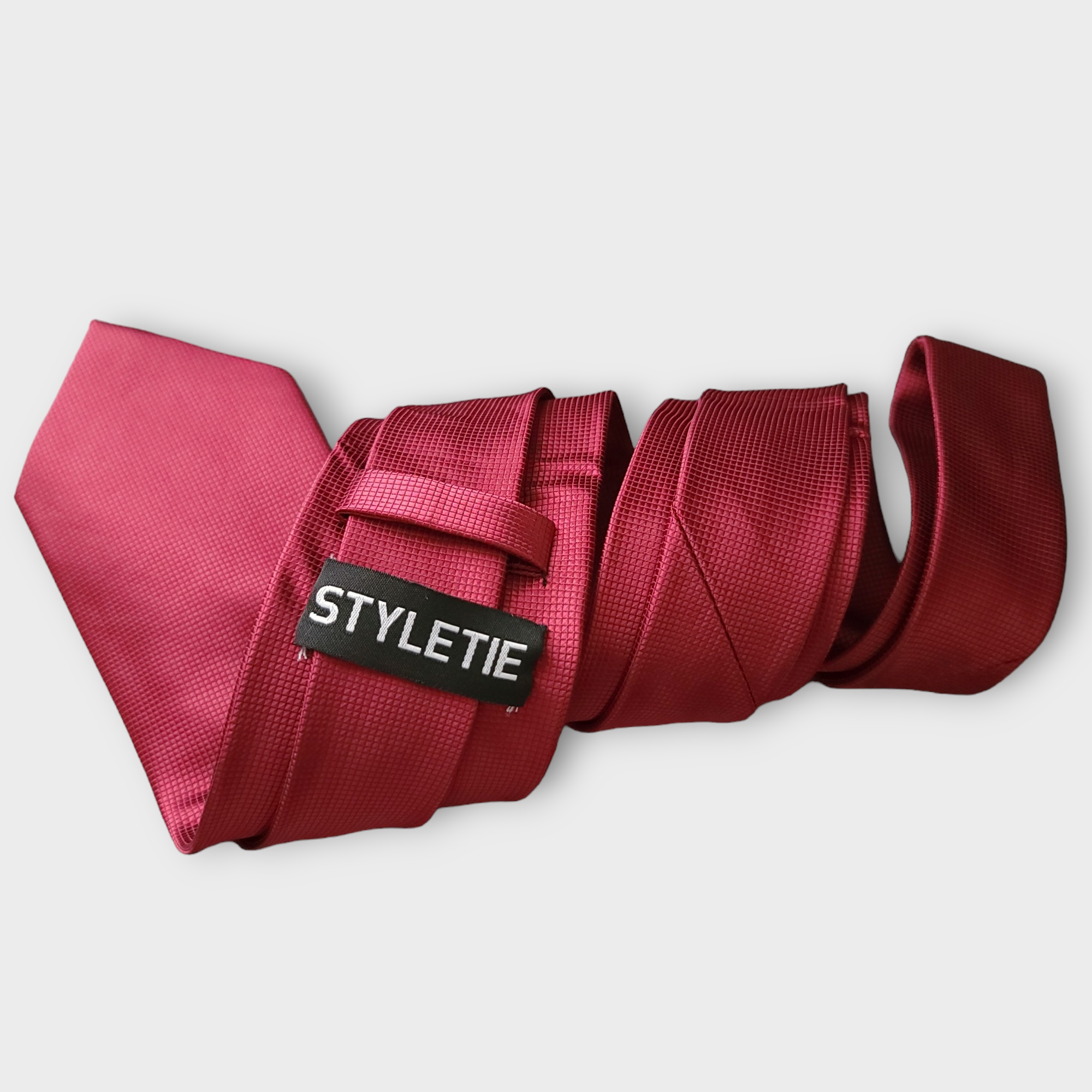 Extra Long Wine Solid Tie Pocket Square Cufflink Set