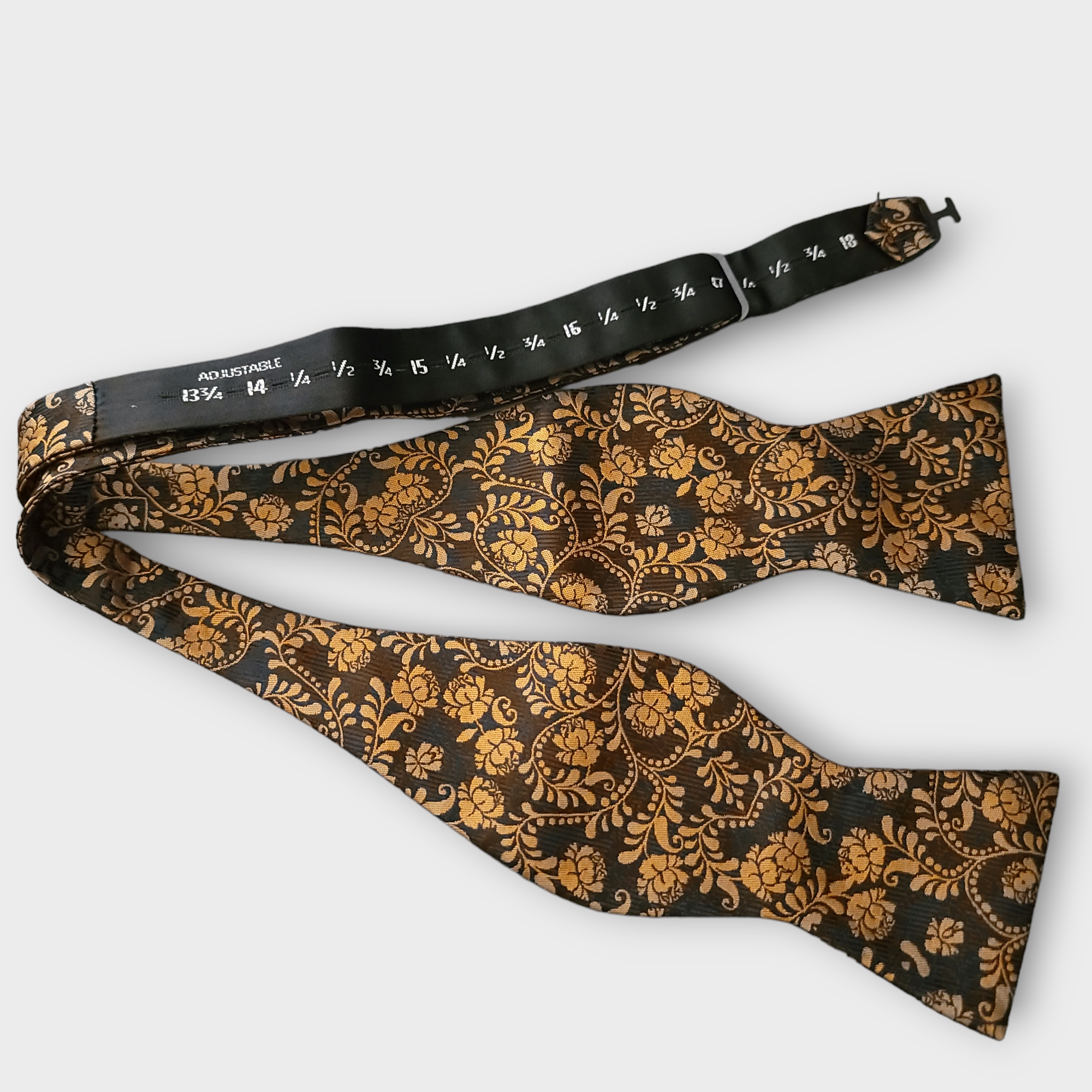 Black Gold Floral Silk Bowtie Pocket Square Cufflink Set