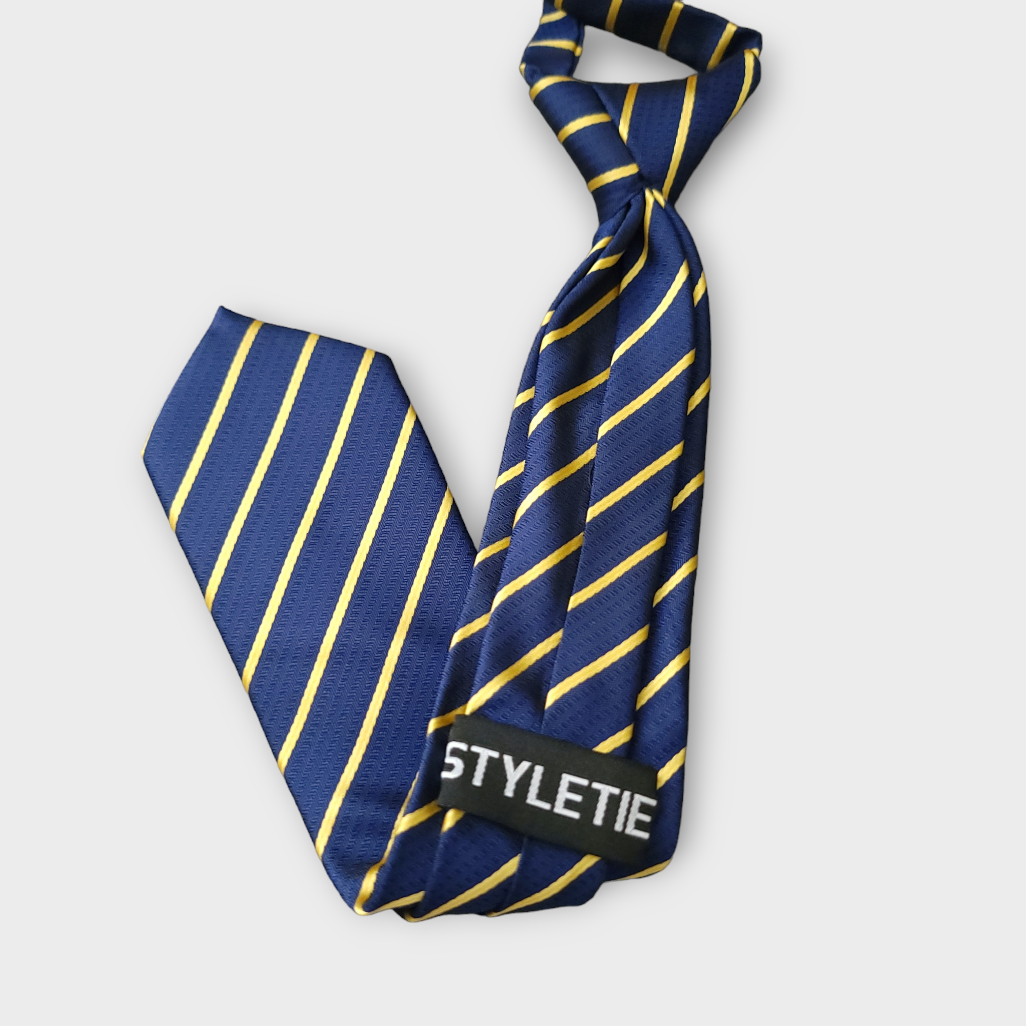 Navy Blue Yellow Stripe Boys Pre-tied Adjustable Neck Strap Tie