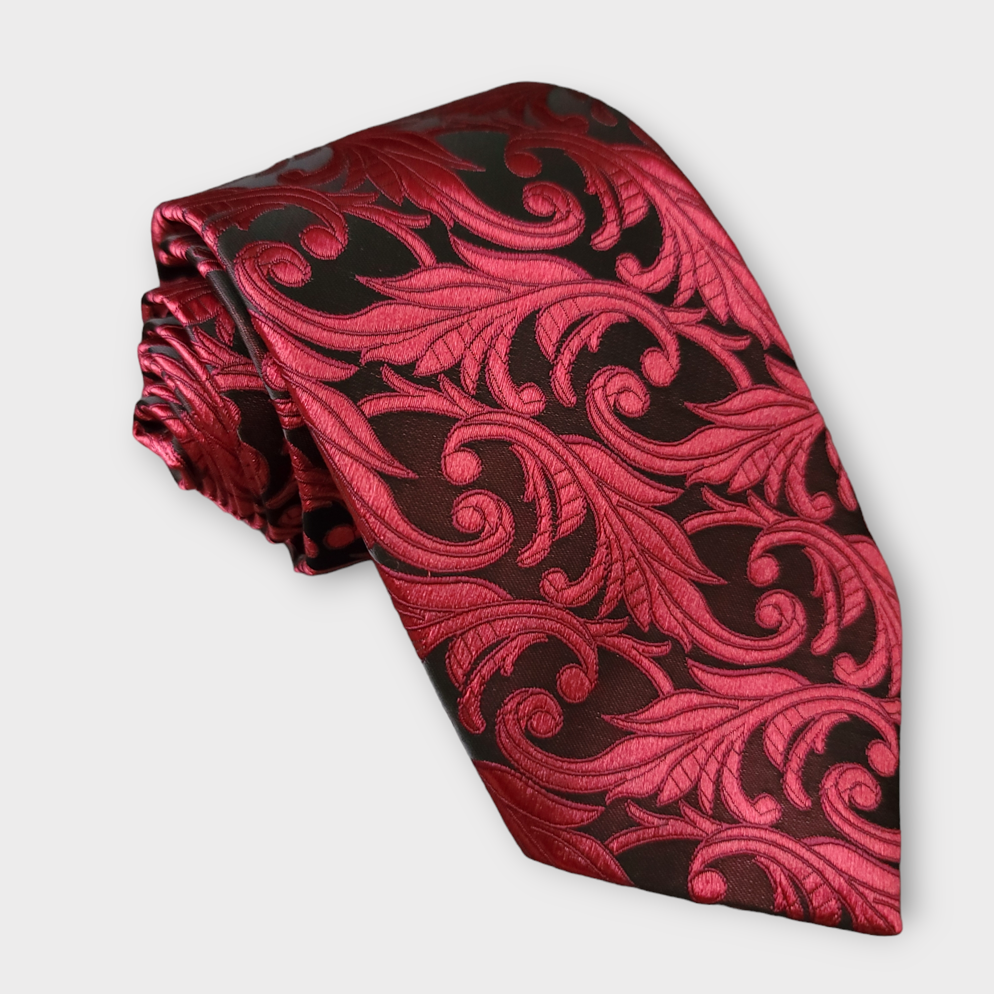Burgundy Floral Silk Tie Set of Pocket Square and Cufflinks