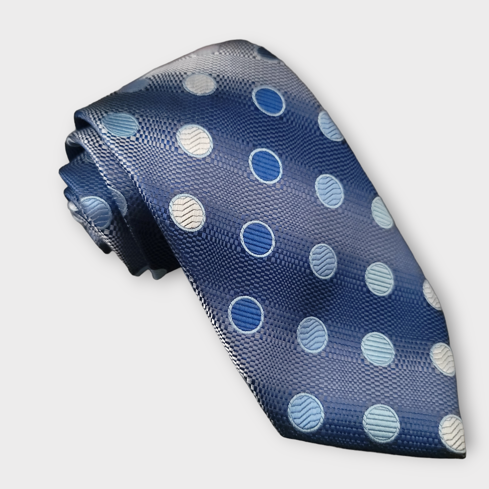 Navy Blue Polka Dot Silk Tie Pocket Square Cufflinks Set
