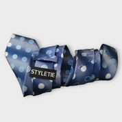 Navy Blue Polka Dot Silk Tie Pocket Square Cufflinks Set