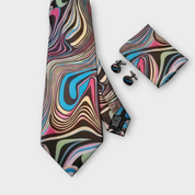 Multicolor Novelty Print Silk Tie Pocket Square Cufflink Set