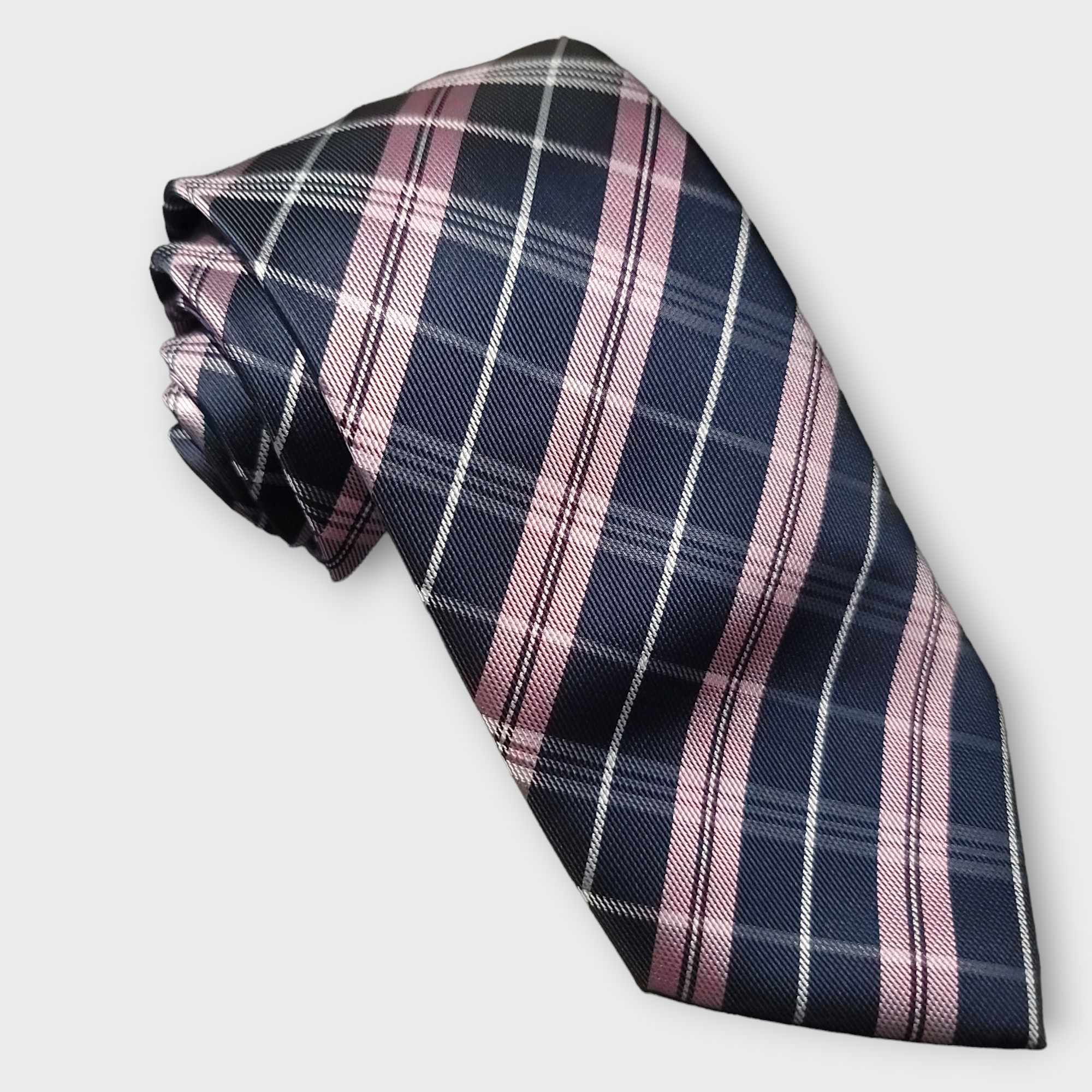 Blue Pink Striped Silk Tie Pocket Square Cufflink Set