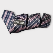 Blue Pink Striped Silk Tie Pocket Square Cufflink Set