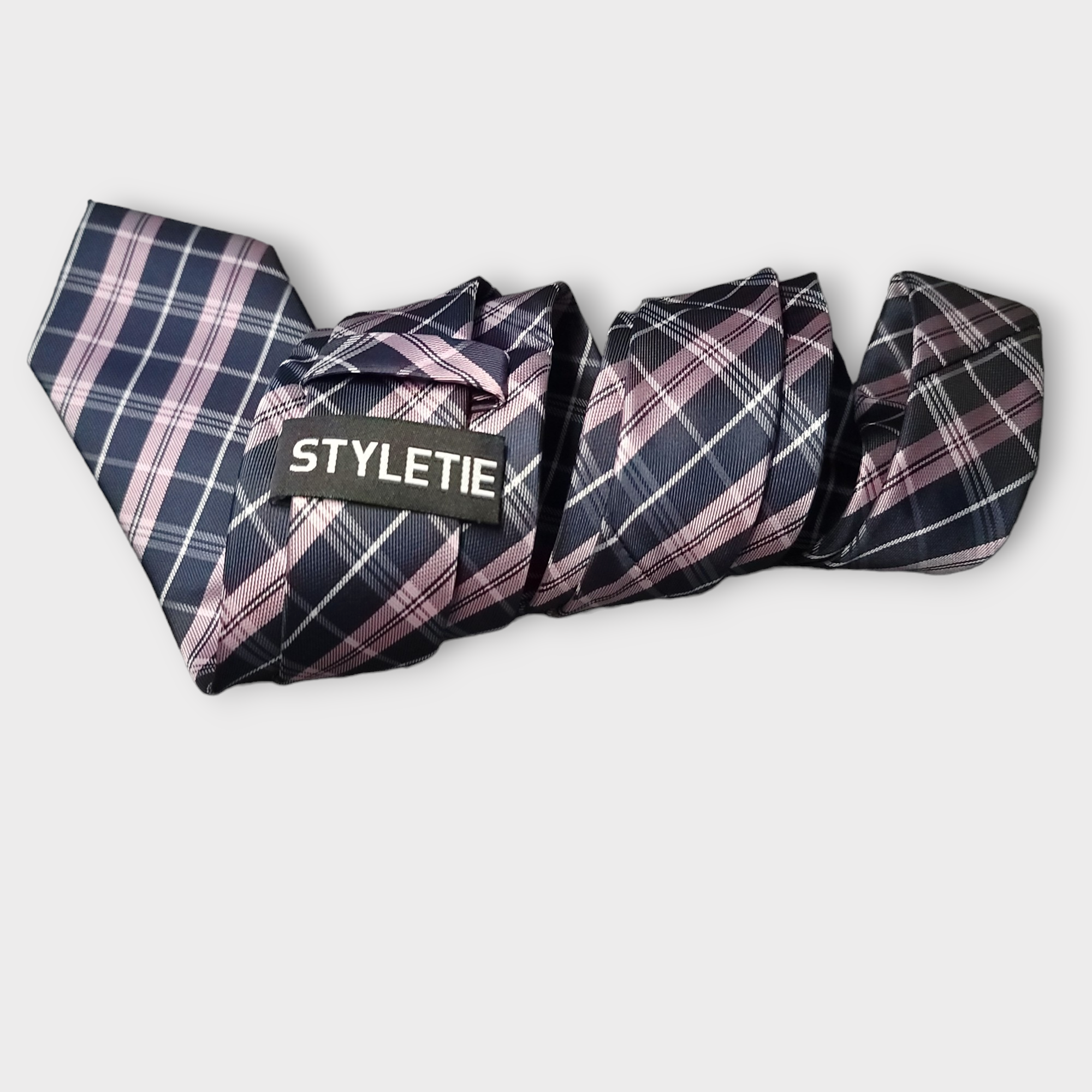 Blue Pink Striped Silk Tie Pocket Square Cufflink Set