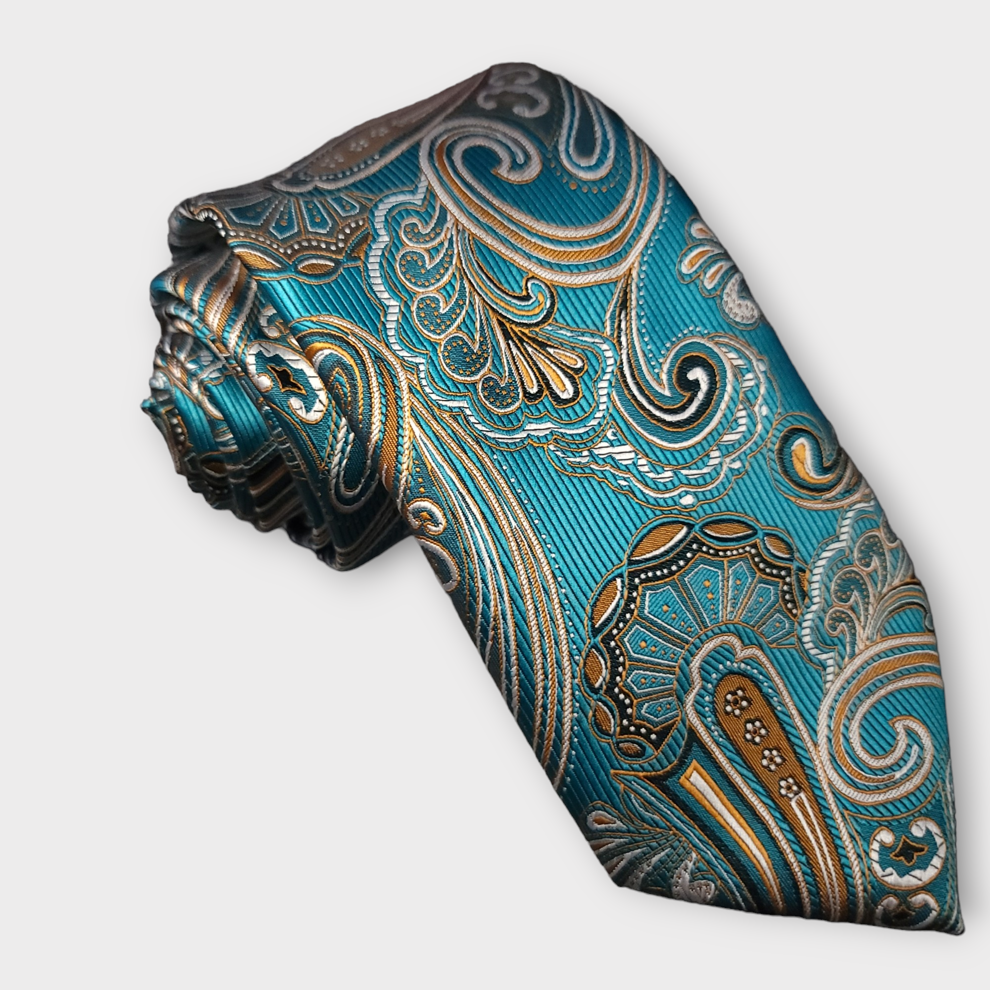 Green Teal Paisley Silk Tie Pocket Square Cufflink Set