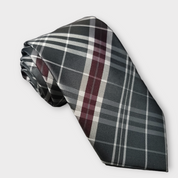 Gray White Burgundy Striped Silk Tie Pocket Square Cufflink Set