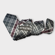 Gray White Burgundy Striped Silk Tie Pocket Square Cufflink Set