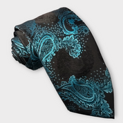 Black Teal Paisley Silk Tie Pocket Square Cufflink Set