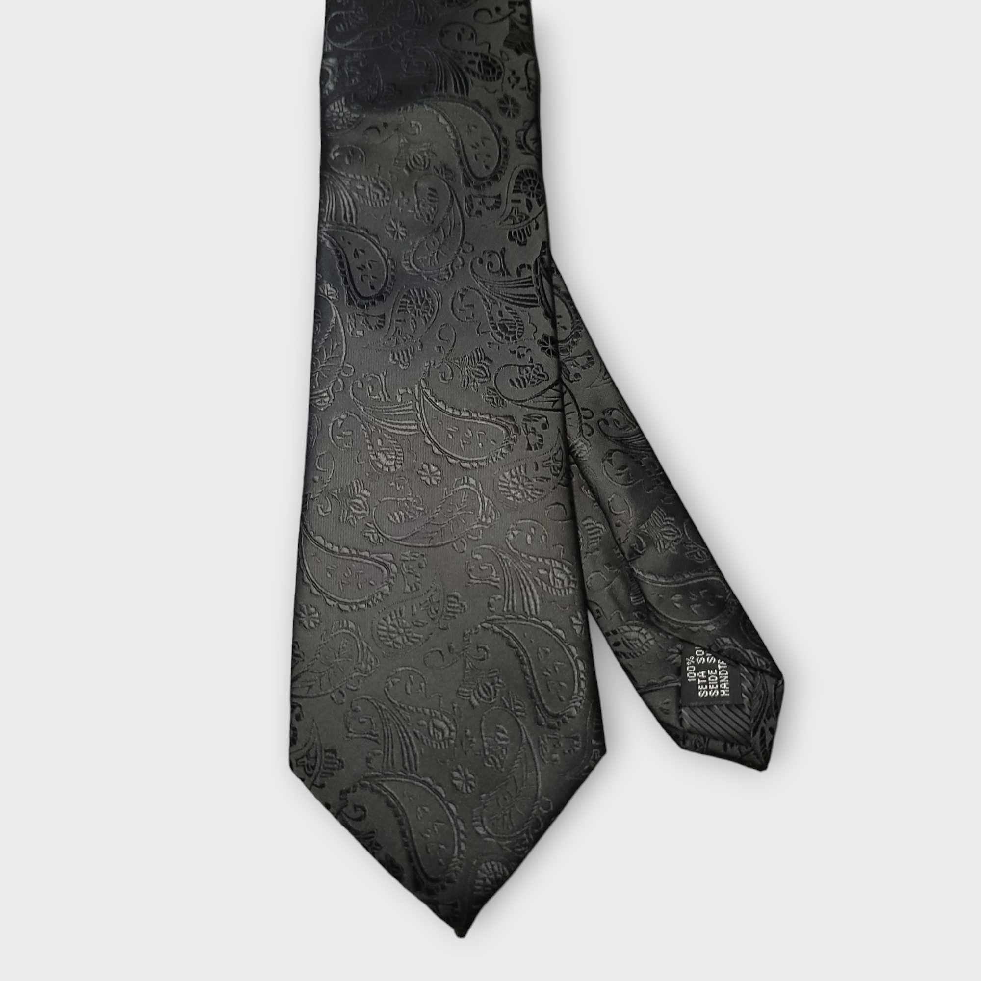 Black Solid Paisley Floral Silk Tie