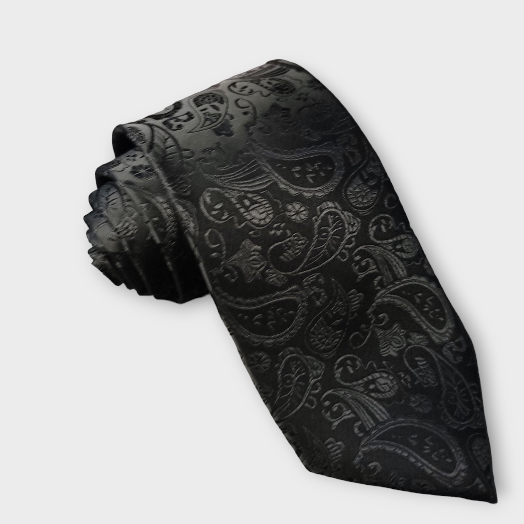 Black Solid Paisley Floral Silk Tie