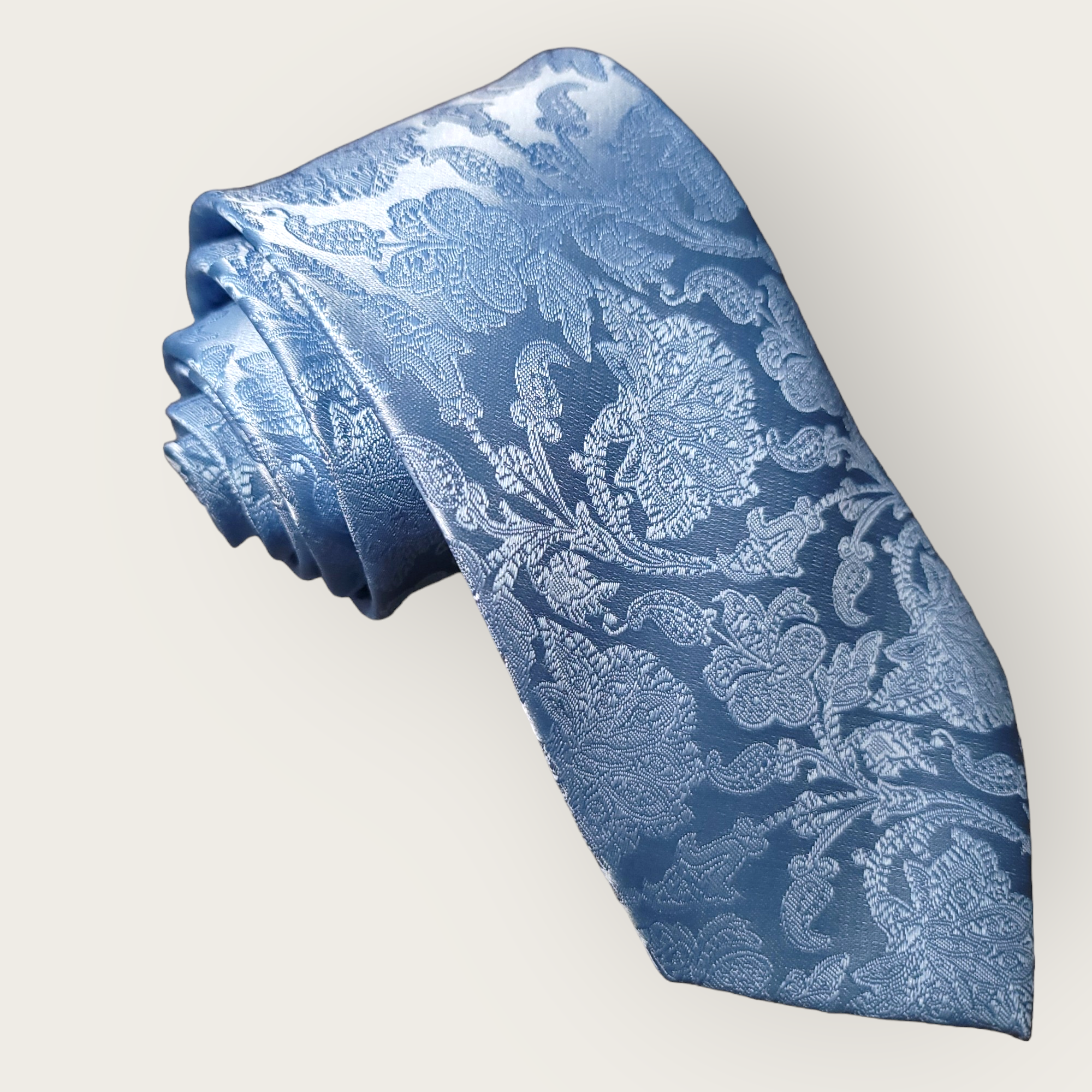 Baby Blue Floral Pattern Silk Tie Pocket Square Cufflink Set