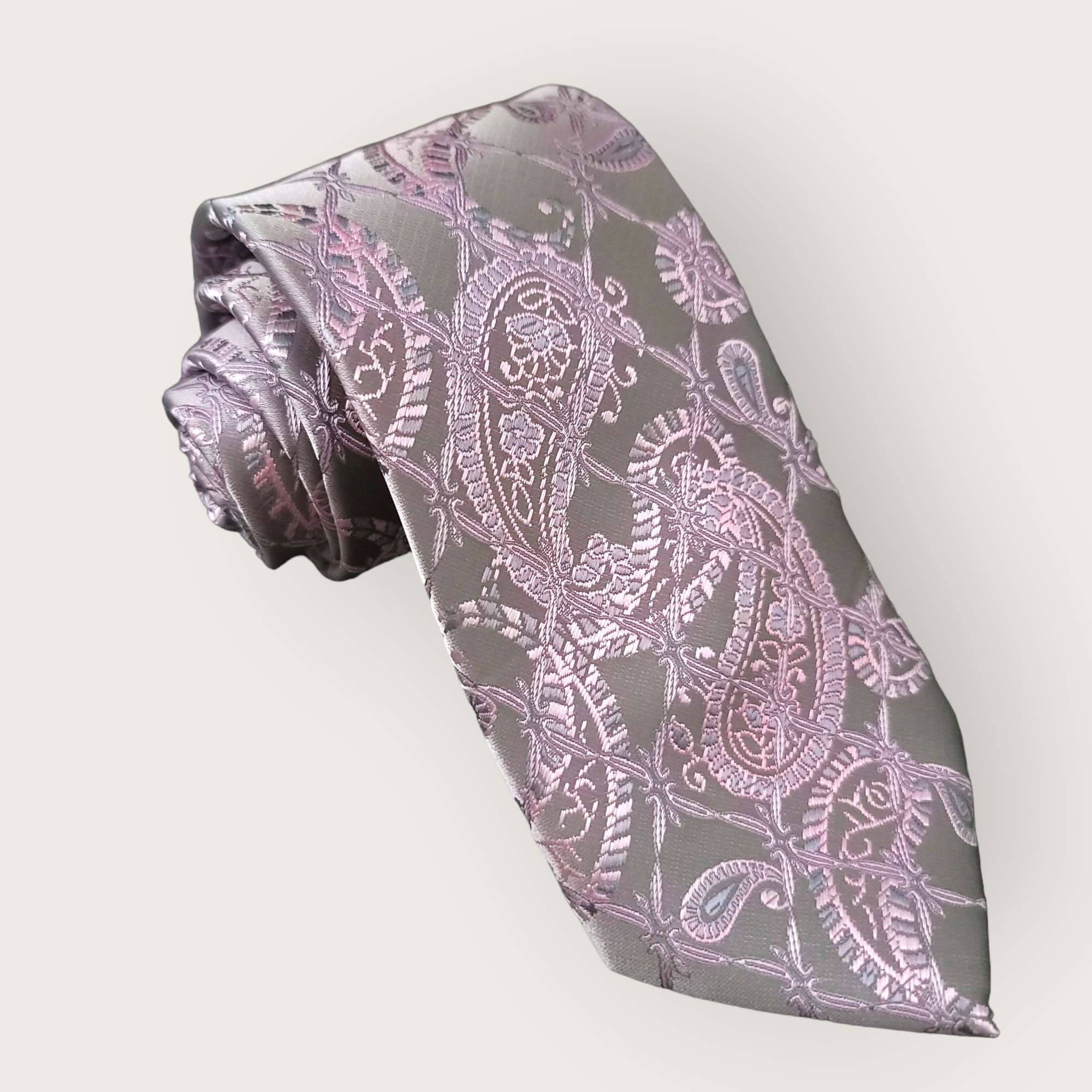 Pink Paisley Silk Tie Pocket Square Cufflink Set