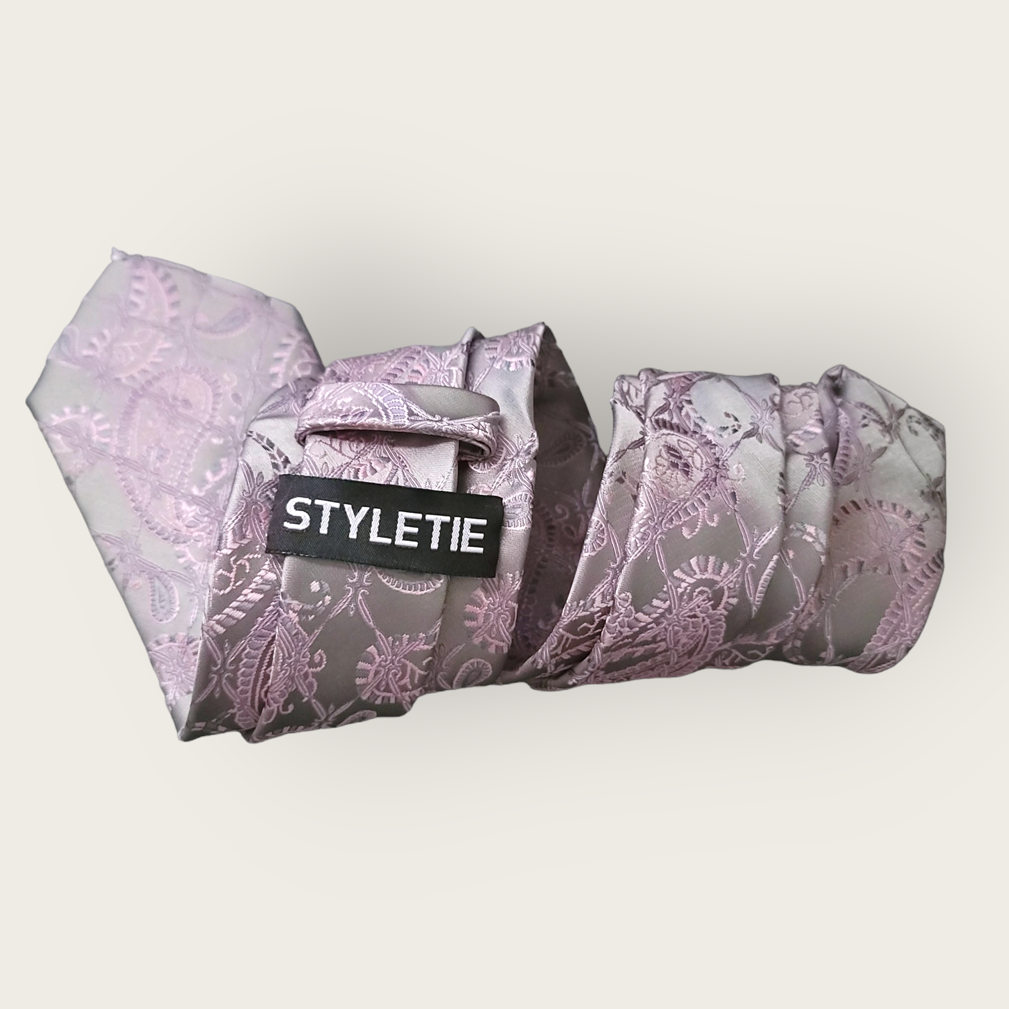 Pink Paisley Silk Tie Pocket Square Cufflink Set