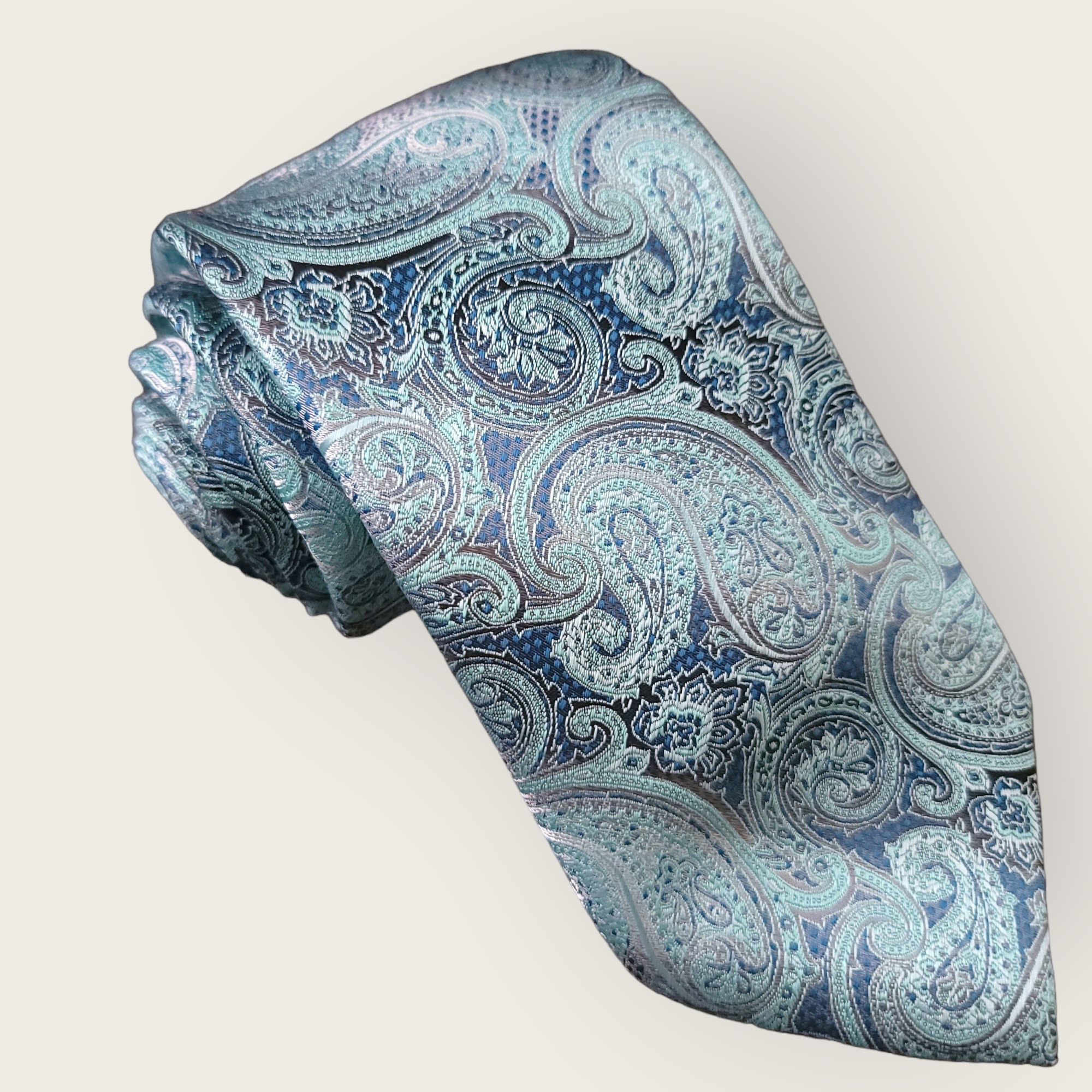 Light Blue Paisley Silk Tie Pocket Square Cufflink Set