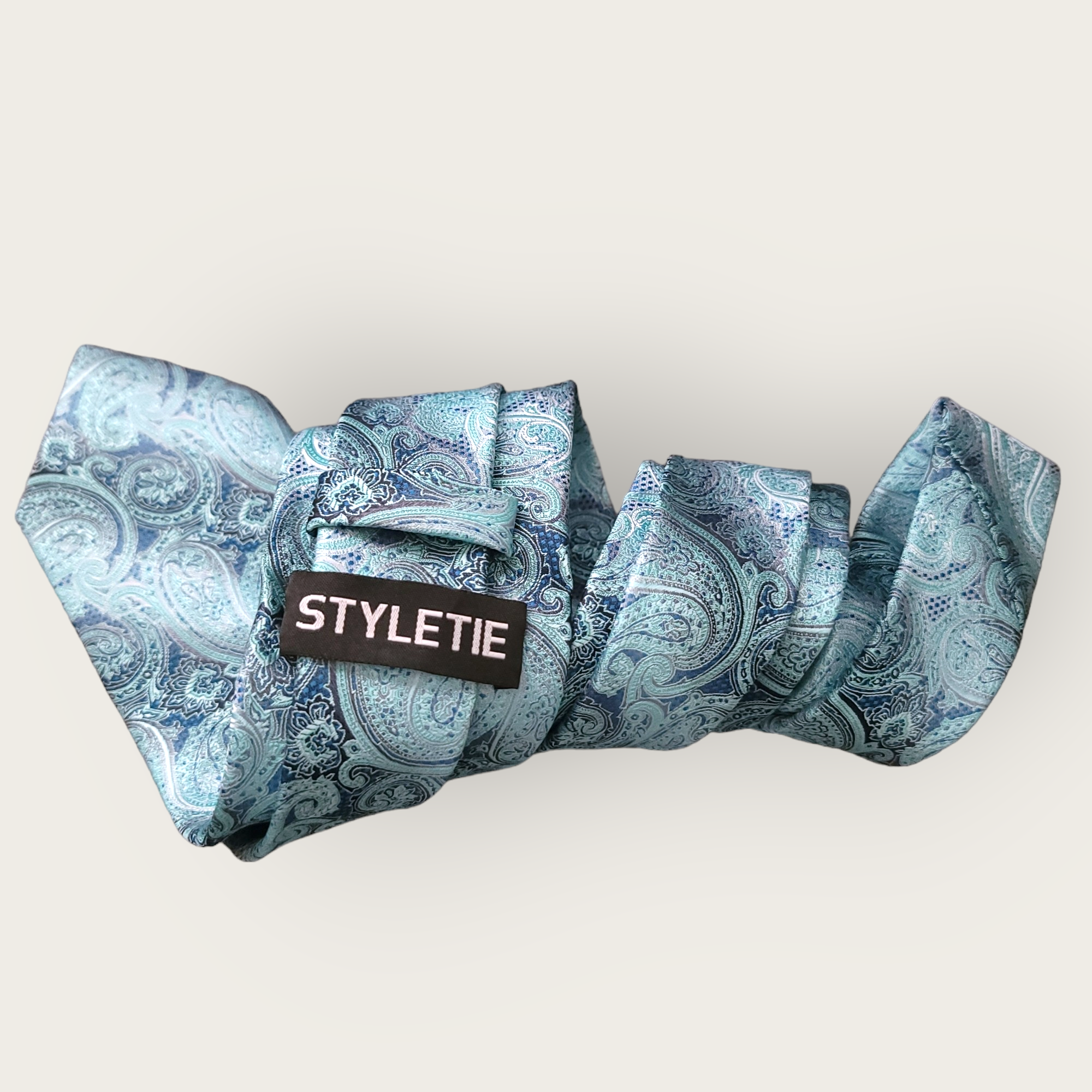Light Blue Paisley Silk Tie Pocket Square Cufflink Set