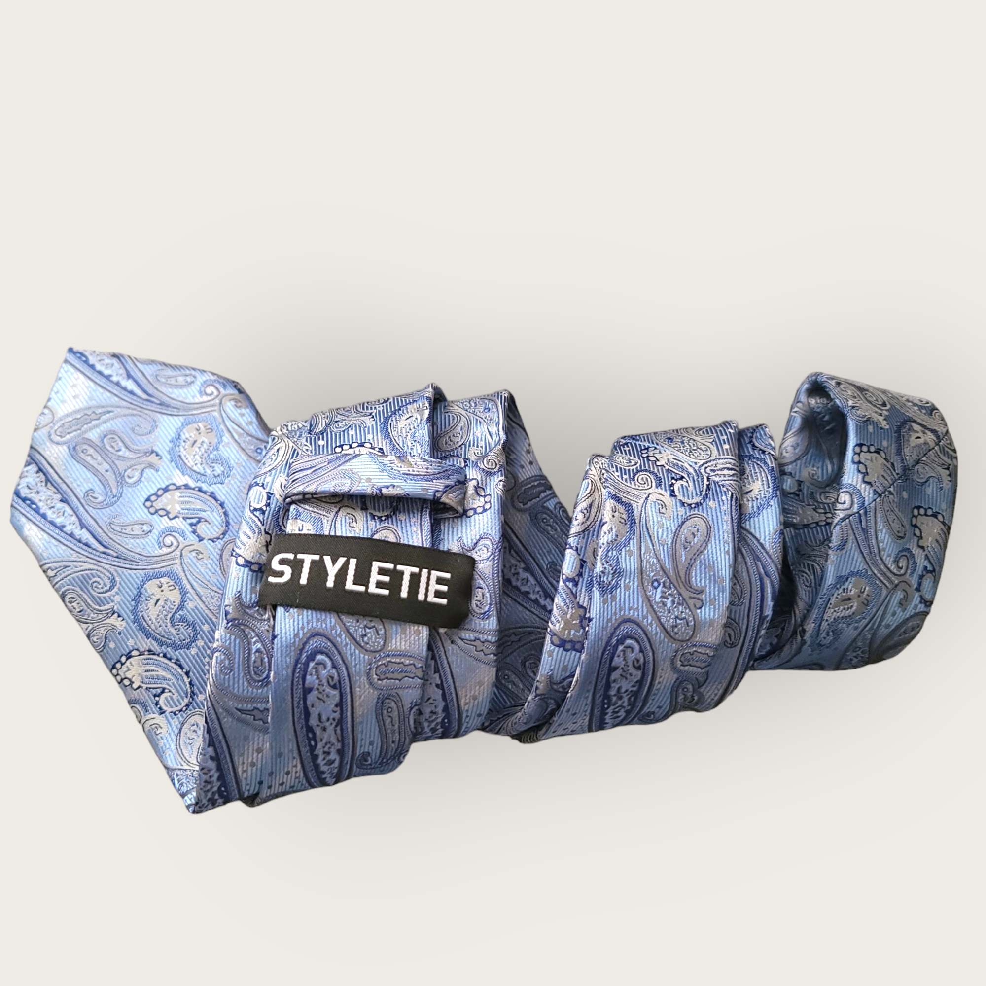 Extra Long Blue Paisley Tie Pocket Square Cufflink Set