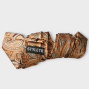 Antique Gold Orange Paisley Silk Tie Set