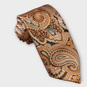 Antique Gold Orange Paisley Silk Tie Set