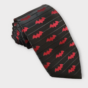 Black Red Bat Silk Tie Pocket Square Cufflink Set