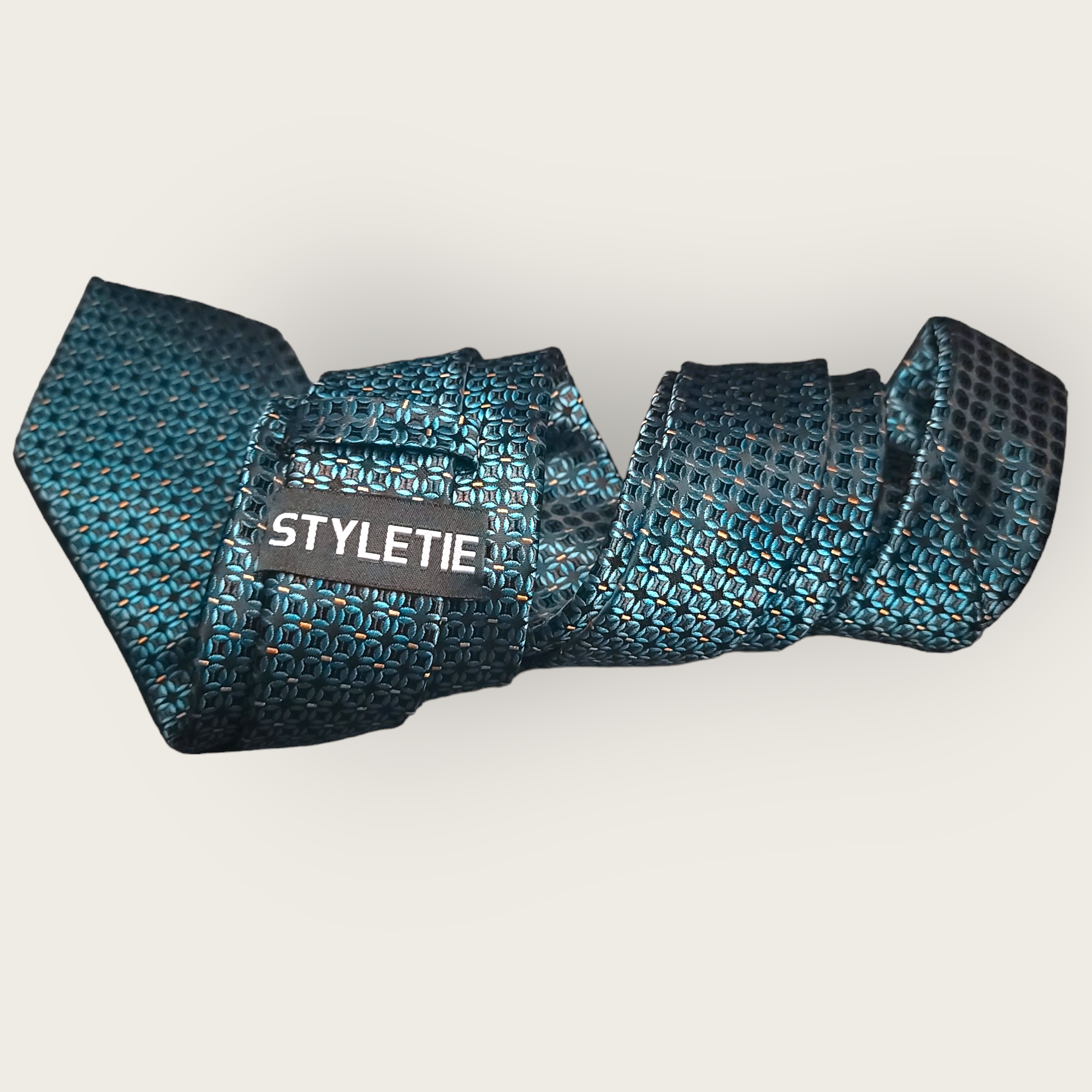 Teal Blue Geometric Silk Tie Pocket Square Cufflink Set