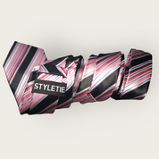 Black Pink Stripe Silk Tie Pocket Square Cufflink Set