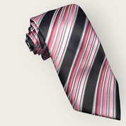 Black Pink Stripe Silk Tie Pocket Square Cufflink Set