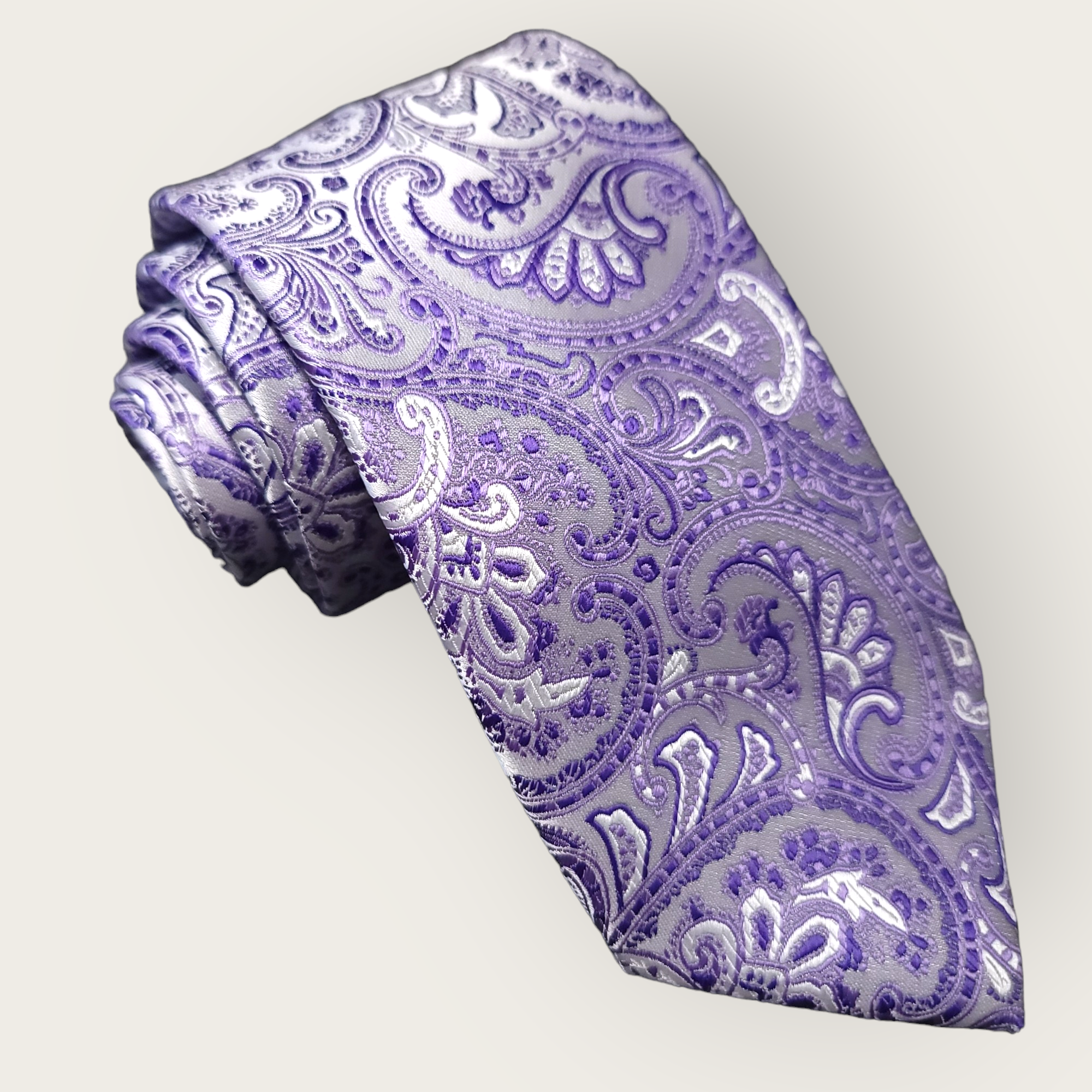 Purple Paisley Silk Tie Pocket Square Cufflink Set