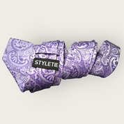 Purple Paisley Silk Tie Pocket Square Cufflink Set