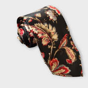 Black Novelty Leaves Floral Silk Tie Pocket Square Cufflink Set