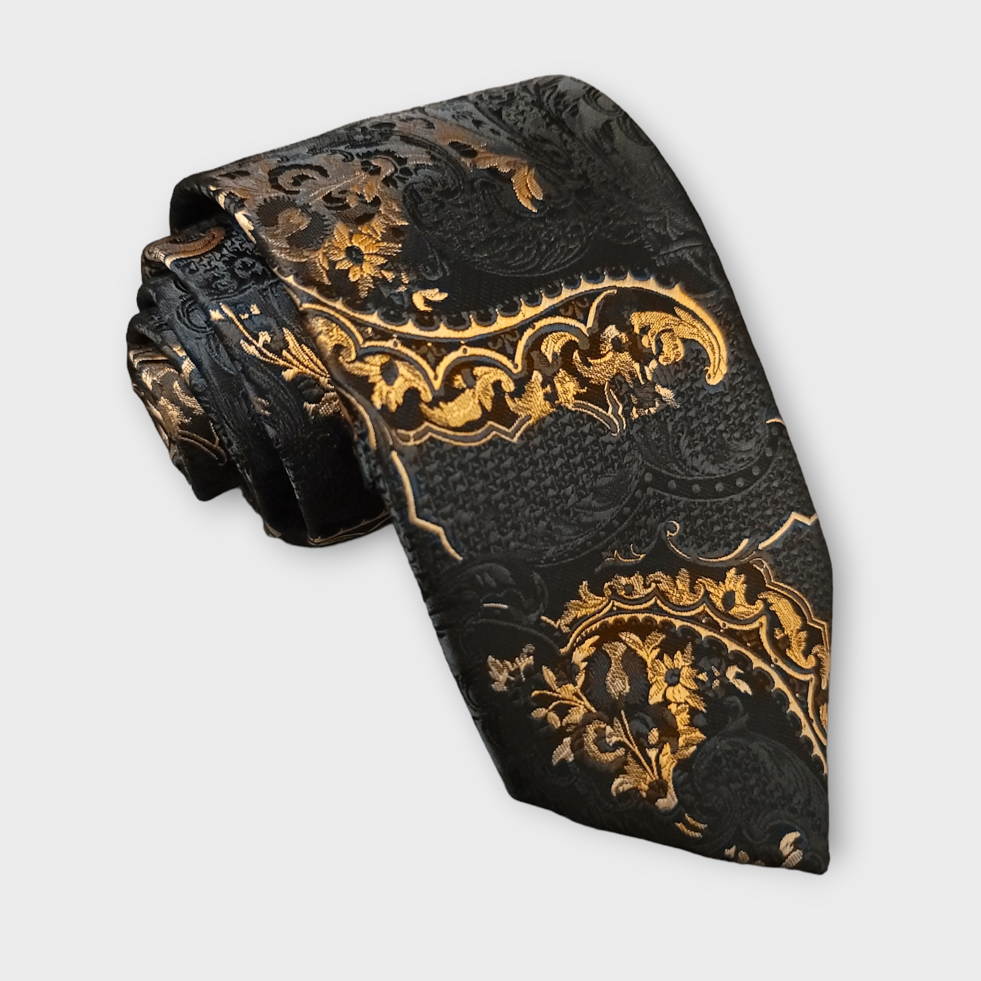 Black Gold Copper Silk Tie Pocket Square Cufflink Set