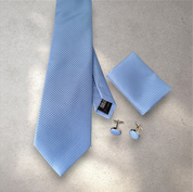 Baby Blue Solid Silk Tie Pocket Square Cufflink Set