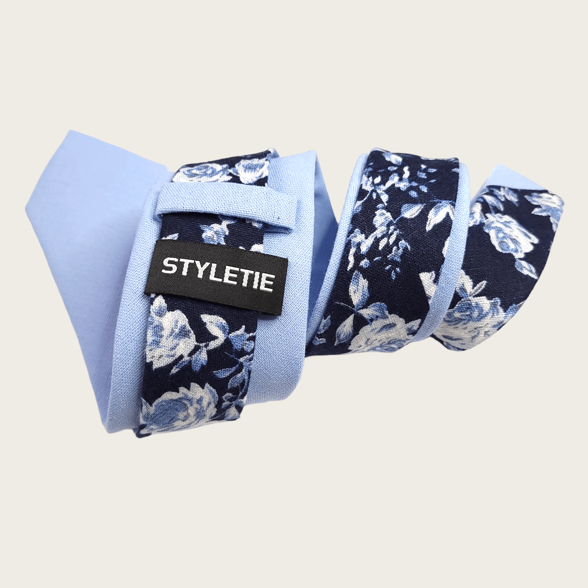 Baby Blue Navy Floral Peekaboo Tie - STYLETIE