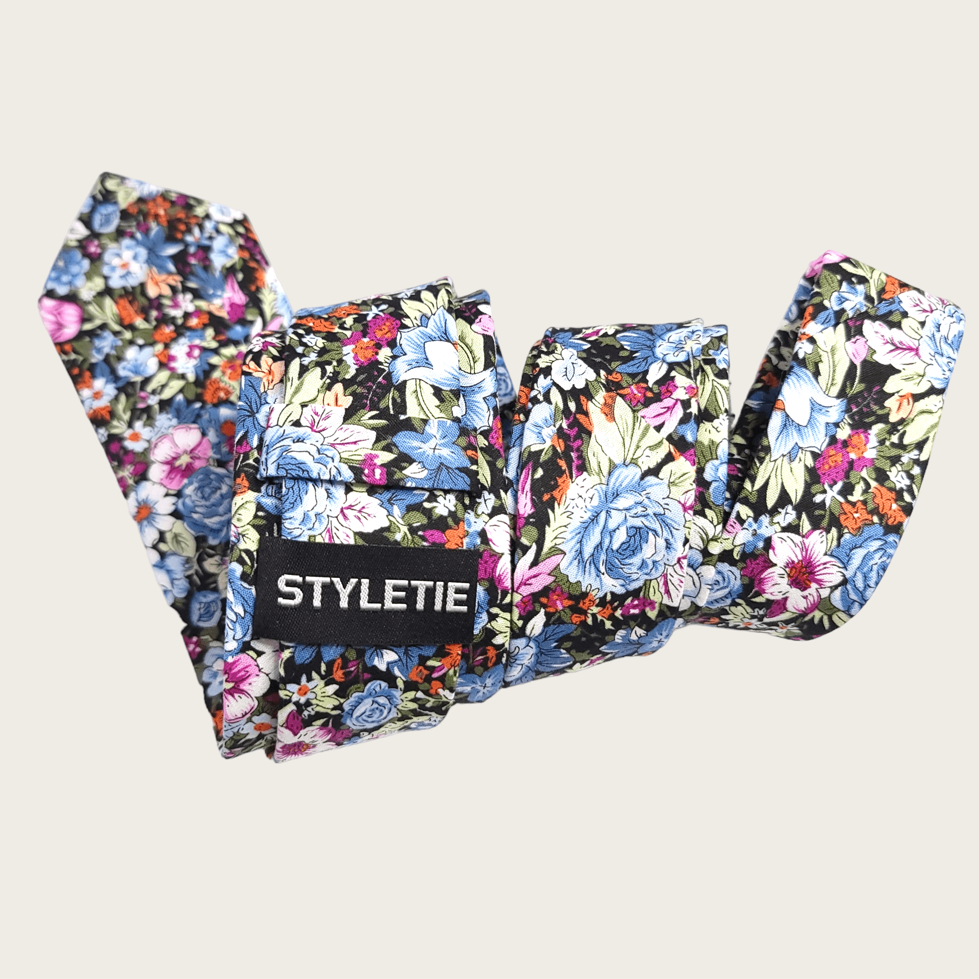 Black Blue Pink Floral Slim Tie - STYLETIE