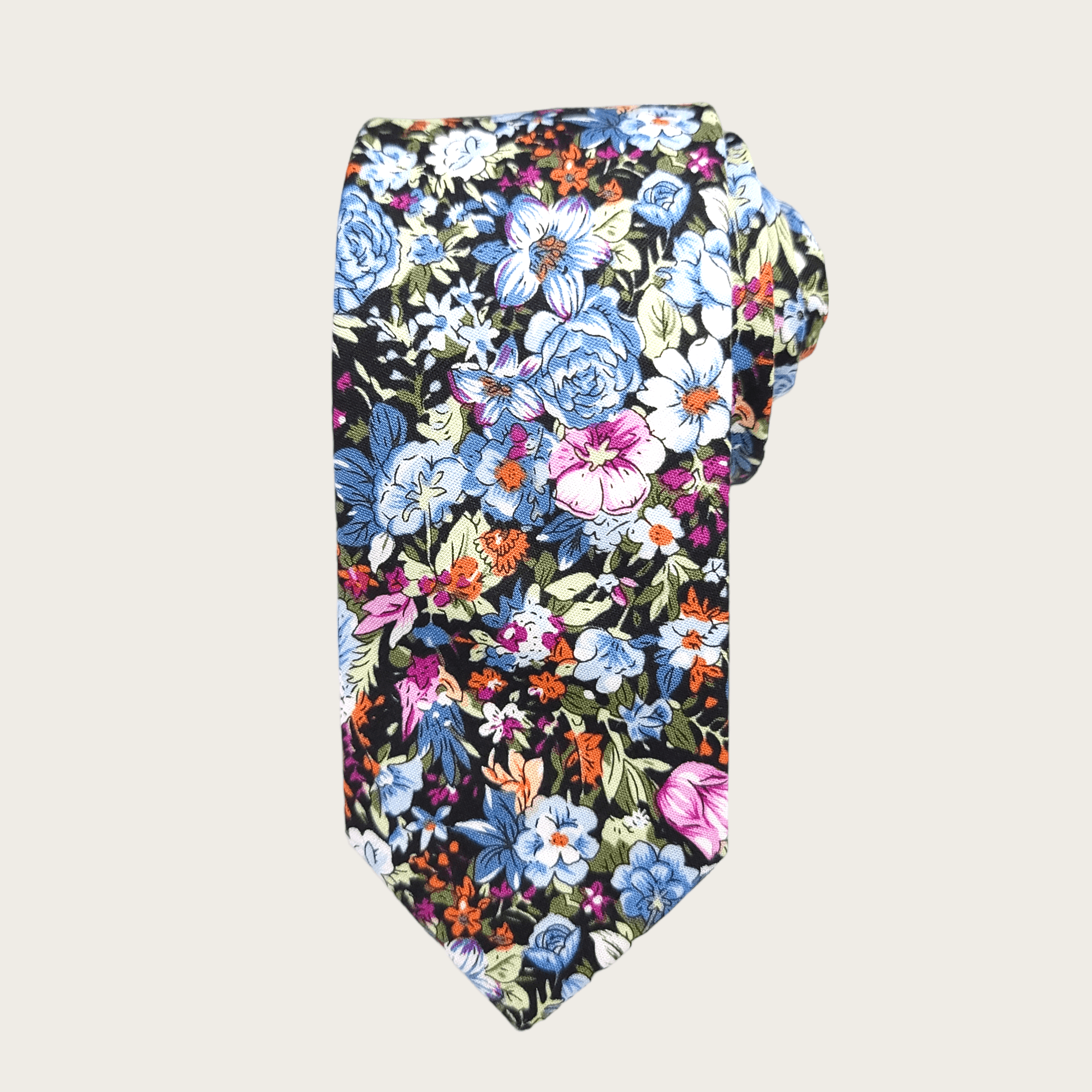 Black Blue Pink Floral Slim Tie - STYLETIE