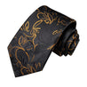 Black Gold Floral Pattern Silk Tie Pocket Square Cufflink Set - STYLETIE