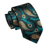 Black Gold Paisley Peacock Feather Silk Tie Pocket Square Cufflink Set - STYLETIE