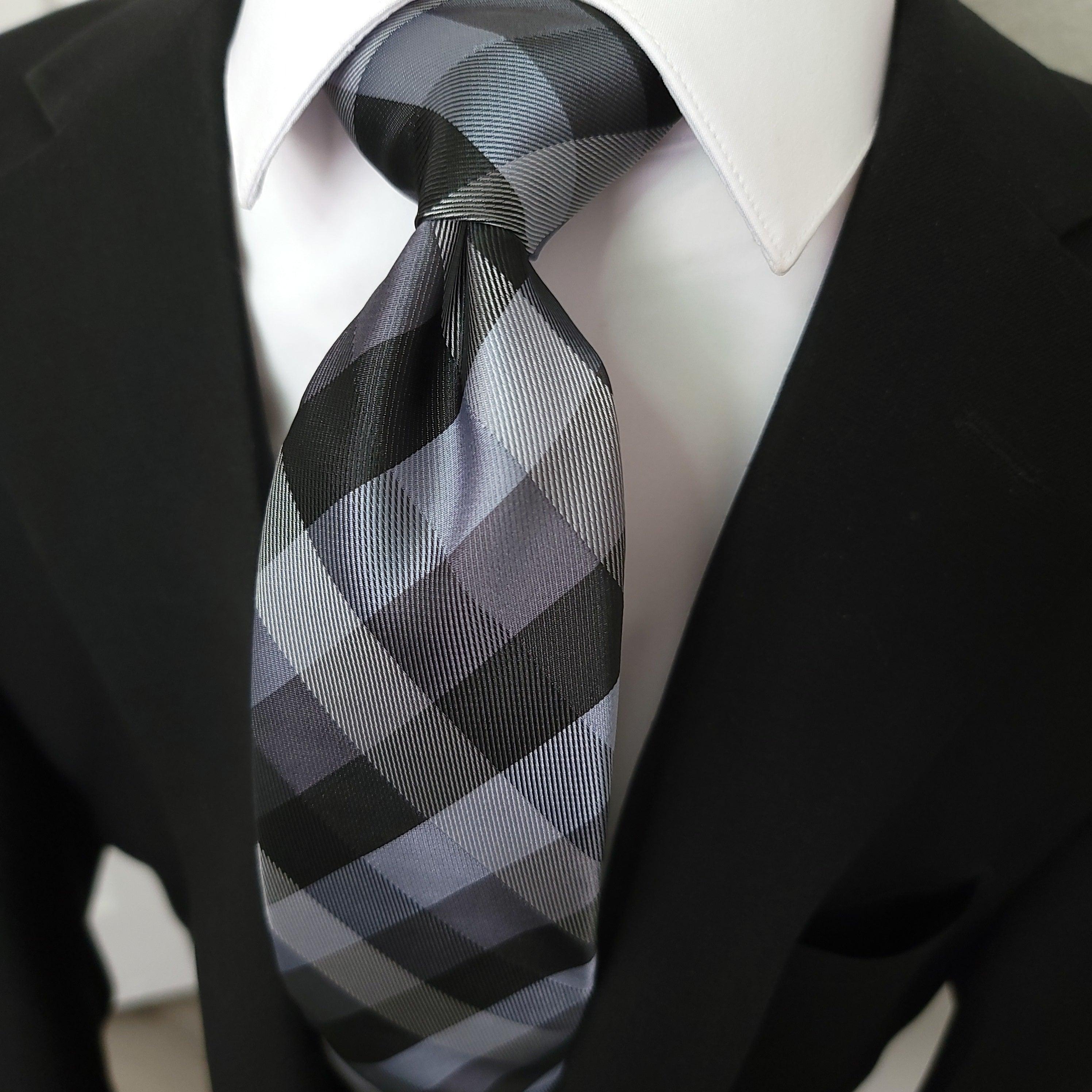 Black Gray Plaid Silk Tie - STYLETIE