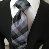 Black Gray Plaid Silk Tie