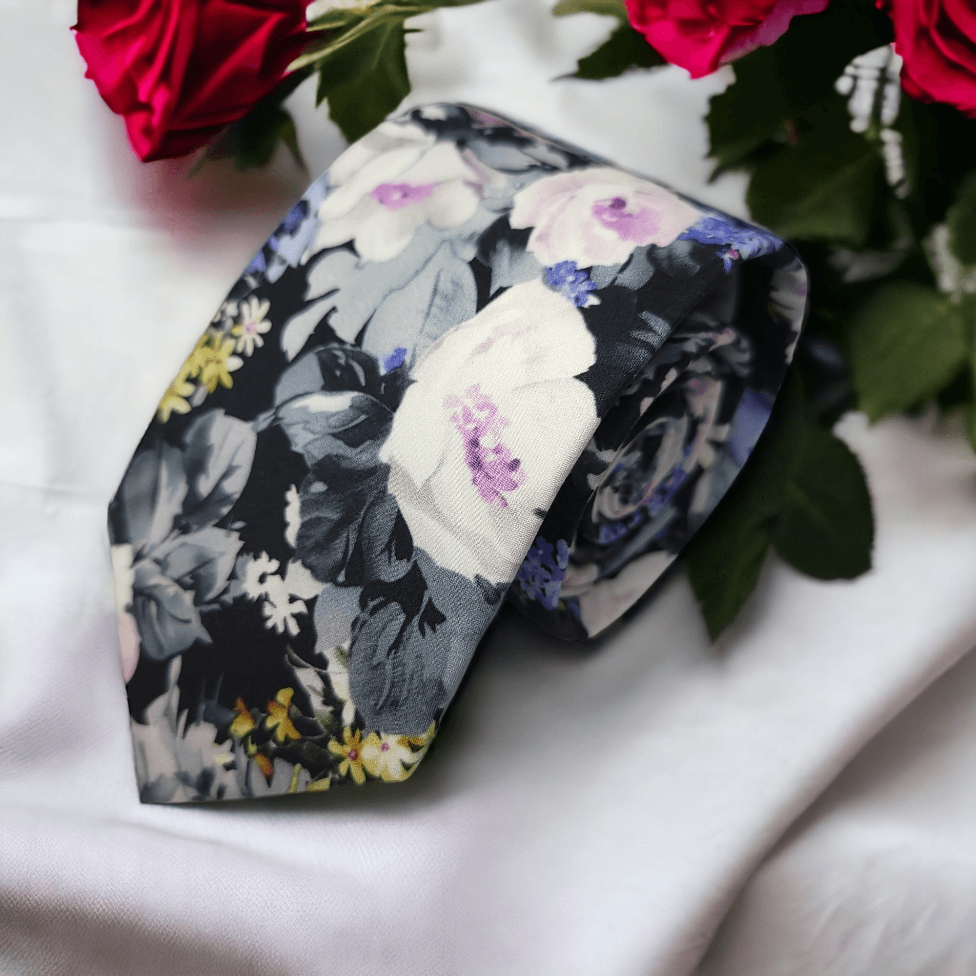 Black Lavender Floral Gray Tie - STYLETIE